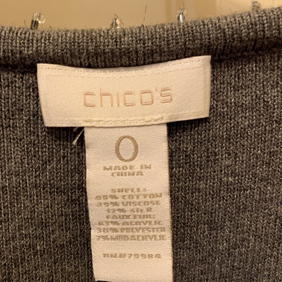 Chico’s Faux Fur Trimmed Grey Cardigan with Small Crystal Beaded Edge - Picture 5 of 6